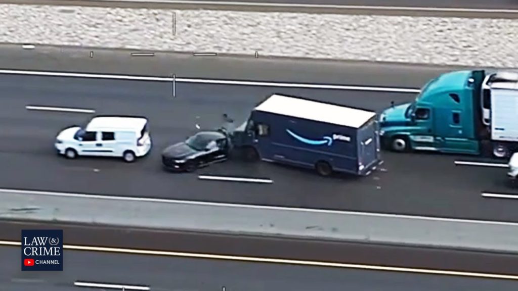 Police Chase with Carjacked Amazon Delivery Van Ends In Highway Crash